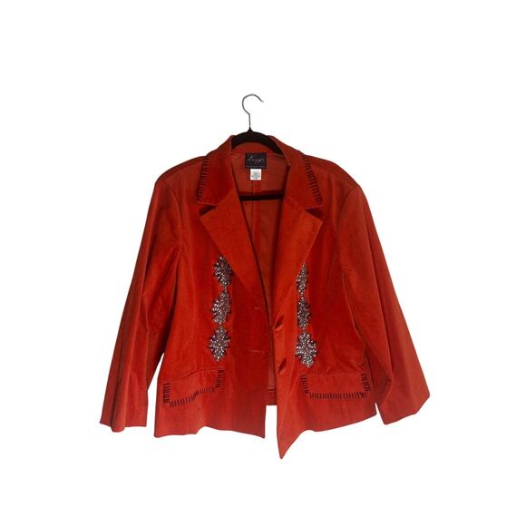 The Jeanius Look by Randolph Duke Women's Embellished Blazer 20W Orange Velvet - Picture 4 of 12
